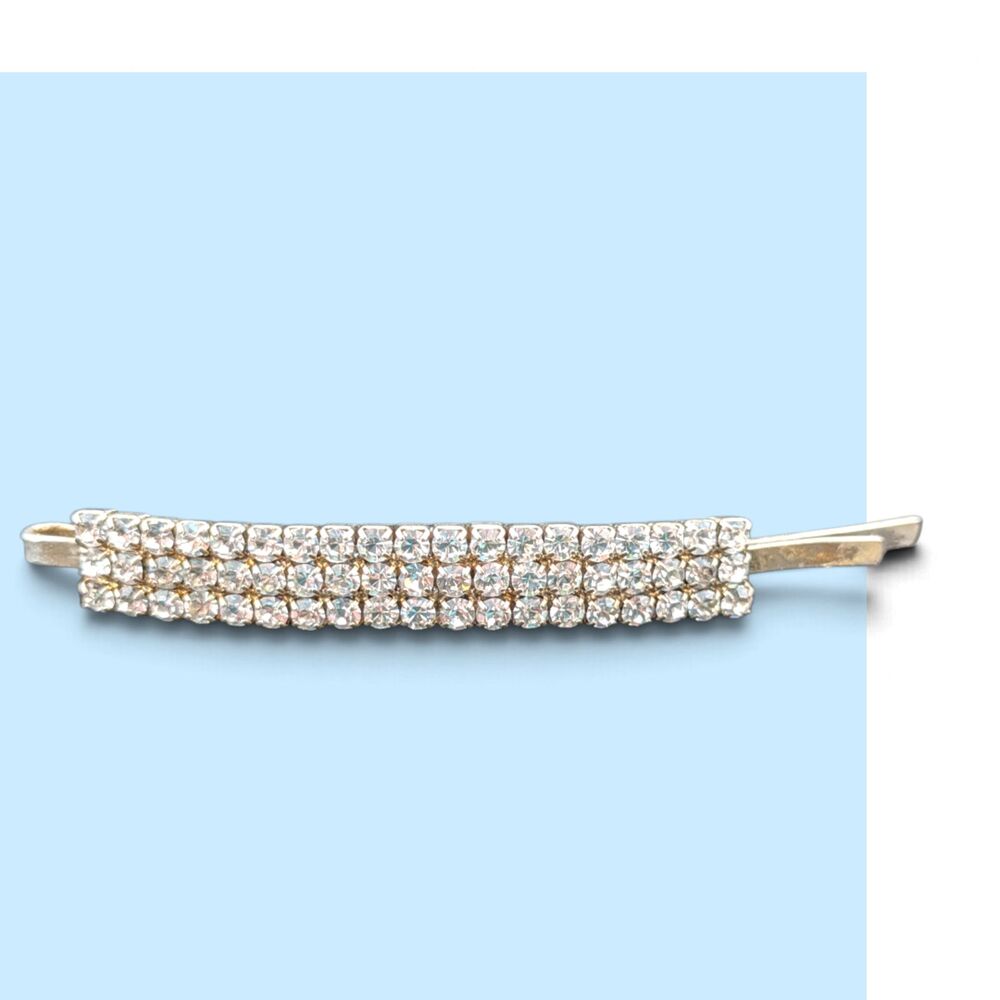 Clear Rhinestone Hair Pin Slide 3 Row Silver Tone Hair Accessory 3.25"
